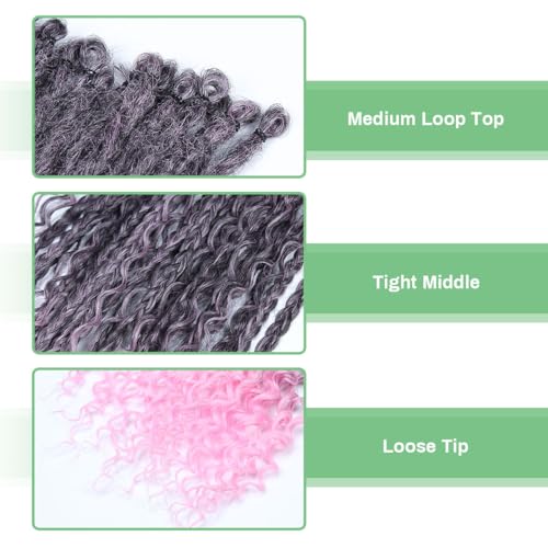 Single Dreadlock Extensions,24 Inch 30Stands Natural Black to Pink Dreads Set Synthetic Boho Braids Curly Hippie Style Dreads Handmade Dreads(24Inch Boho-30Stands,1B/Pink）