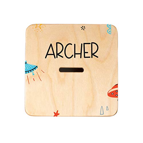 Wooden Piggy Bank for Kids and Adults, Personalized Gift Handmade in USA by BloomOwl, Custom Piggy Bank, Personalized Banks for Kids, Gifts for Baby Boys and Girls (Space)