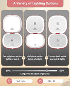 wobsion Travel Mirror with Light, Rechargeable 1x/10x Compact Magnifying Mirror, Dimmable Pocket Mirror,Handheld 2-Side Mirror with Light,4inch Travel Size,Portable for Handbag,Purse,Gift,Red