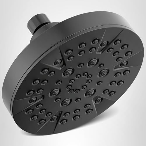 Delta 6-Setting Matte Black Shower Head with High Pressure Spray, 6 Inch Round Shower Head, Showerheads, 1.75 GPM Flow Rate, Matte Black 52535-BL