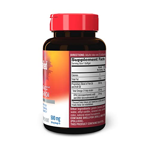 Megared Omega-3 Fish Oil + High Absorption Krill Oil 500mg Softgels, MegaRed Advanced 4in1 (80 count in a bottle) Concentrated Omega-3 Fish & Krill Oil Supplement