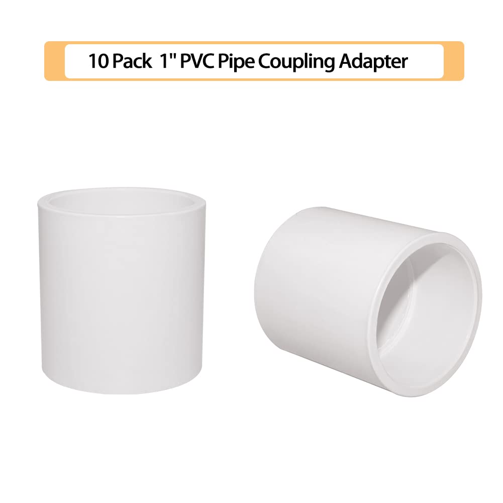 Fitvell 10PCS 1" PVC Pipe Fitting Coupling Connector Adapter Pipe Fitting Slip (Socket x Socket) Schedule 40 White Color