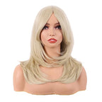 MapofBeauty 20 Inch/50 cm Long Layered With Bangs Straight Synthetic fiber Shoulder Length Hair for Daily Use or Party Wig (Blonde)