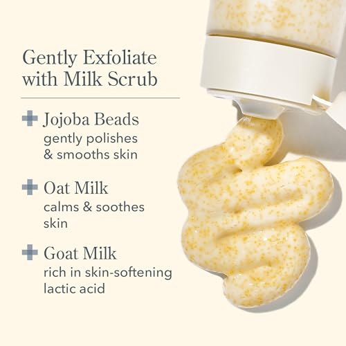 Beekman 1802 Milk Scrub Oat + Goat Milk Exfoliating Face Cleanser - Fragrance Free - With Oat Milk & Jojoba Beads - Skin Barrier & Biome Safe - Good for Sensitive Skin - Cruelty Free