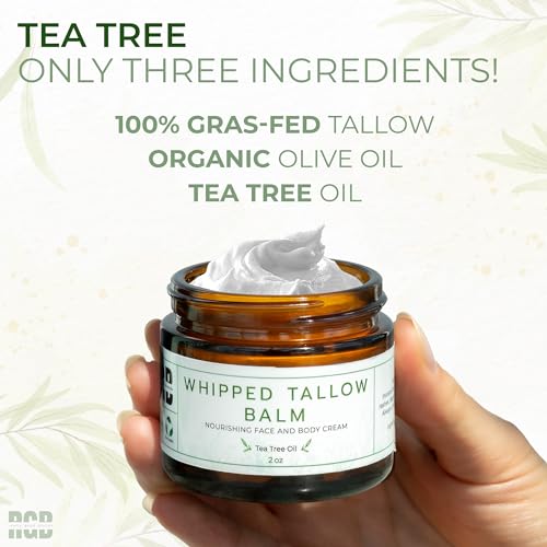 Whipped Tallow Balm (Tea Tree), Organic Body Butter Cream, Grass Fed Beef Tallow for Skin Moisturizer, All Natural Lotion, 2 oz