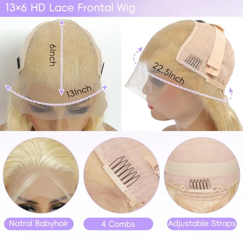 613 13x6 Lace Front Wig Human Hair Blonde Lace Front Wigs Human Hair Pre Plucked With Baby Hair Body Wave 613 Lace Front Wig Human Hair Glueless Blonde Human Hair Wig 38 Inch