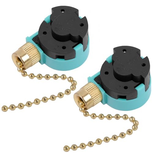 2PCS Ceiling Fans 3 Speed 4 Wire Pull Chain Switch Compatible with Hunter, Hampton Bay, Harbor Breeze, Westinghouse (Brass)