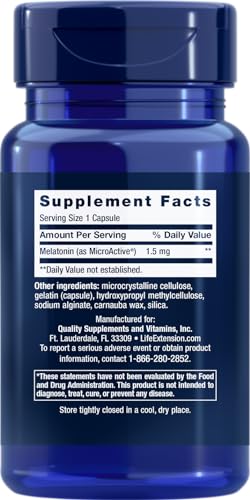 Life Extension Melatonin IR/XR, 1.5 mg, immediate- and Extended-Release Formula for Optimal Sleep Support, Healthy circadian Rhythms, Cellular Defense, Gluten-Free, Non-GMO, 60 Capsules (Pack of 2)