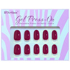 BTArtbox Press On Nails Short - Press on Nails Red Short Oval Nails Fall Fake Nail with Nail Glue, Fit Perfectly, Reusable Glue On Nails in 16 Sizes, Grape