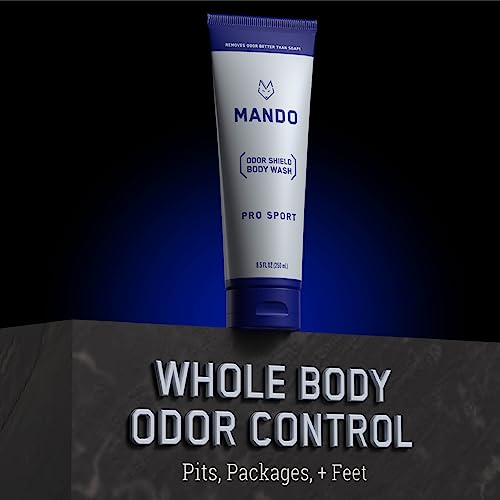 Mando Smooth Solid Stick (2.6 Ounce) + Acidified Body Wash (8.5 Ounce) - Clinically Proven to Block Odor All Day - Whole Body Safe For Pits, Packages + Feet (Pro Sport)