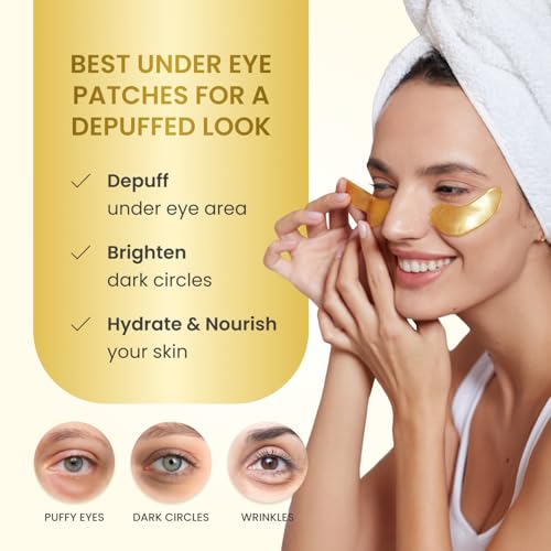 PLANTIFIQUE Gold Eye Patches for Puffy Eyes | 20 Pairs | Valentines Day Gifts Under Eye Masks for Dark Circles | Puffiness Eye Gels | Eye Mask Skincare