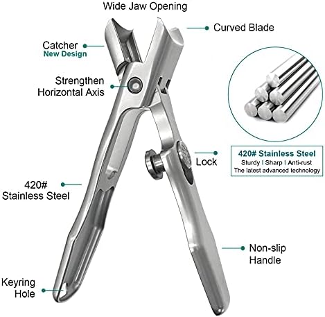 Nail Clippers for Men Thick Nails Laqrge Wide Jaw Opening Long Handle Heavy Duty Ultra Sharp Toe Nail Clippers No Splash Fingernail Clipper for Seniors,Adult, Women (Silver with File)