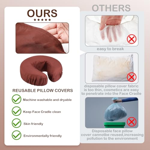 Macarrie 24 Pcs Face Cradle Covers for Massage Table Microfiber Reusable Soft Thicker Massage Table Head Rest Covers Bulk Oil Proof Headrest Cradle Sheets for Spa Beauty Salons(Brown)