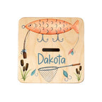 Wooden Piggy Bank for Kids and Adults, Personalized Gift Handmade in USA by BloomOwl, Custom Piggy Bank, Personalized Banks for Kids, Gifts for Baby Boys and Girls (Fishing)