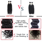 Leeven 20 Inch Water Wave Braiding Hair for Boho Braids Bulk Human Hair Mixed Synthetic Hair 180g Natural Black No Weft Wet and Wavy Curly Hair Bundle for Goddess Braids Twists (2 Bundles, 1B)