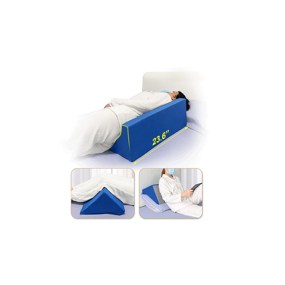 Mistuki Bed Wedge Pillow for Sleeping Seniors Incline Triangle Pillow Adults Post Surgery Back Support Bedsore Pressure Relief Positioning Foam Medical Wedge Bedridden Patient Body Leg Support（23.6"）