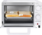 Mainstays 4 Slices Toaster Oven with 3 Settings, includes Baking Rack and Pan, Arctic White, New
