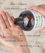 Organic Castor Oil Cold Pressed Glass Bottle, 100% Pure, Cold Pressed & Hexane Free, Castor Oil for Hair Growth & Care, Thicker Eyelashes & Eyebrows and Castor Oil Pack, 16 Fl Oz