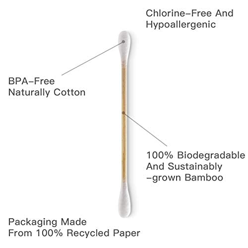 Bamboo Cotton Swabs - 2000 Count - FSC Certified and PETA Approved, Eco Friendly Double Tips, Plastic Free Ear Sticks, All Natural 100% Biodegradable Organic Cotton Buds by Isshah