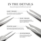Tweezerman Mini Slant and Point Tip Tweezer - Tweezers Set for Eyebrows, Facial Hair, Ingrown Hairs