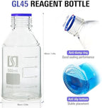 ALWSCI 500ml Graduated Glass Round Media Storage Bottle with blue GL45 Screw Cap, 3.3 Borosilicate Glass, Wide Mouth Lab Reagent Bottle, Pack of 1