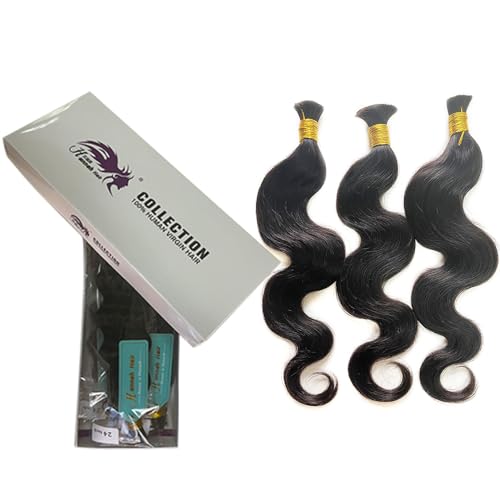 Boho Knotless Braids Human Hair Micro Braids Extension Hair Body Wave Human Bulk Hair 22"24"26" 1pack (3bundles(150g) Natural Black Color
