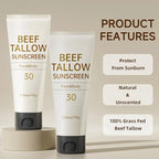 Tallow Sunscreen, Beef Tallow for Skin, Organic Beef Tallow Sunscreen, Unscented Grass-Fed Beef Tallow Natural Moisturizing Cream for All Skin Type Deep Hydration Non Greasy Anti White Cast