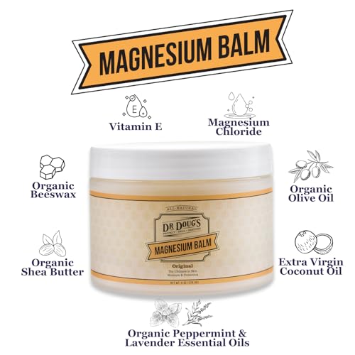 Dr. Doug's Magnesium Balm – Organic Magnesium Lotion (8 oz) for Soothing Muscle & Nerve Relief with Organic Peppermint & Lavender Scent – Apply to Legs, Arms, Chest | Non-Greasy, All-Natural Formula
