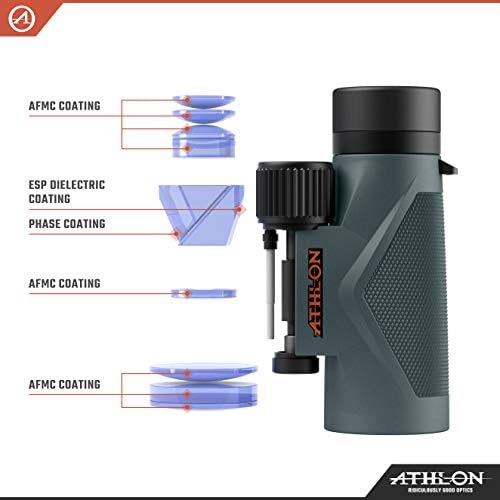 Athlon Optics 10x42 Midas UHD Gray Binoculars with Eye Relief for Adults and Kids, High-Powered Binoculars for Hunting, Birdwatching, and More