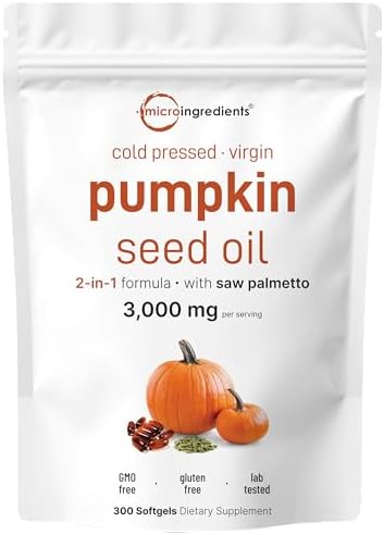 Micro Ingredients Pumpkin Seed Oil with Saw Palmetto & Hair Vitamins Complex Capsules Bundle 2 Pack | Cold Pressed, Pure Virgin Oil, Herbal Supplement | 14-in-1 Advanced Hair Growth Support