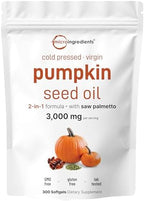 Micro Ingredients Pumpkin Seed Oil with Saw Palmetto & Hair Vitamins Complex Capsules Bundle 2 Pack | Cold Pressed, Pure Virgin Oil, Herbal Supplement | 14-in-1 Advanced Hair Growth Support