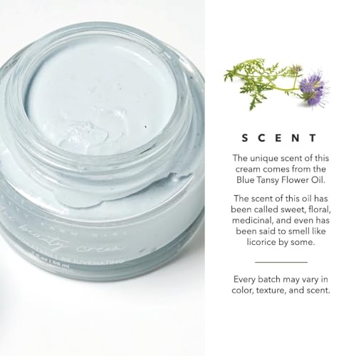 Pretty farm girl Blue Beauty Tallow Face Cream - Ultra-Hydrating & Rejuvenating - Blue Tansy Flower Oil Scent - Handmade - All Skin Types - For Around the Eyes, Neck, and Lips