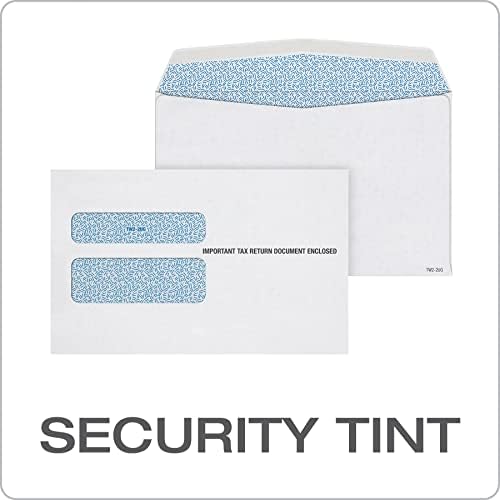 Adams W2 Envelopes, For Standard IRS W2 Forms, Gummed Double Window Security Envelopes, 5-5/8"x 9", 50 per Pack (TXA2219LR), White