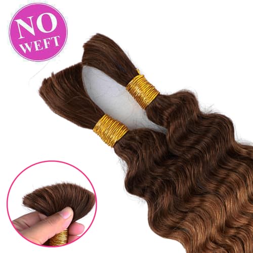 Human Braiding Hair 100g Deep Water Wave Bulk Human Hair for Braiding No Weft 10A Brazilian Virgin Curly Human Hair Extensions for Boho Braids (100g-26inch, T4/30-Deep)