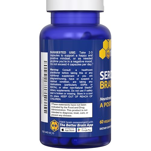 Serotonin Brain Food - 1250mg L-Tryptophan & 400mg Rhodiola Rosea Supplement - Mood Support Supplement for Stress Relief - Neurotransmitter Support with Magnesium Glycinate & Zinc - 60 Capsules