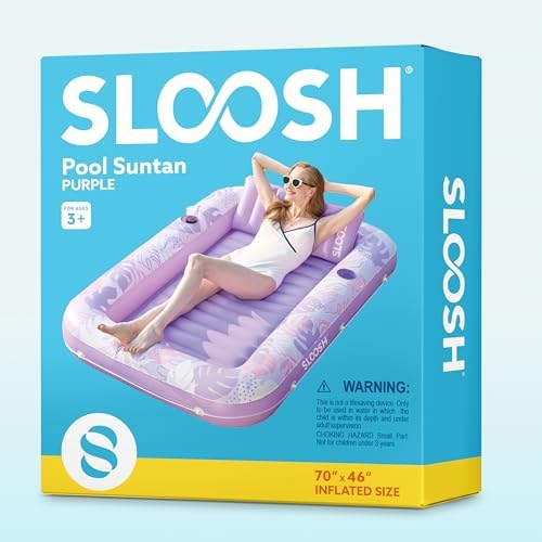 SLOOSH Inflatable Tanning Pool Lounger Float, 70" x 46" Pool Floats Adult with Pillow, 4 in 1 Suntan Tub Raft Floatie,Sunbathing Bed Lounge for Water Blow Up Kids Ball Pit Party Gifts, L-Purple