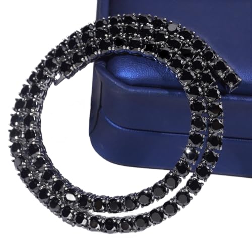 4mm Black Moissanite Tennis Necklace for Women Mens Stainless steel Iced Out Lab Grown Moissanite Diamond Round Cut Necklaces for Men Tennis Hip Hop Chain (4MM Moissanite, 24 inch)