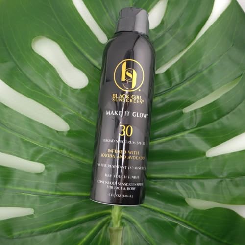 Make it Glow Face & Body Moisturizing Sunscreen Spray SPF 30, No White-Residue for Melanin Rich Skin (SPF-30-5oz-Spray)