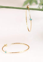 14K Gold-Plated Dainty Hoop Earrings with Simulated Blue Turquoise