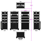 OUDMAY Makeup Train Case 4 in 1 Professional Cosmetics Rolling Organizer Aluminum Frame and Folding Trays