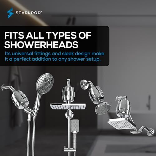 SparkPod 23 Stage Shower Head Filter for Dry Hair and Skin - High Output Universal Shower Filters to Remove Toxic Chemicals, Chlorine & Heavy Metals (Luxury Polished Chrome)