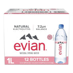 Evian Natural Spring Water (One Case of 12 Individual Bottles, each bottle is 1 liter) Naturally Filtered Spring Water in Large Bottles