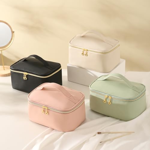 KITENROM Extral Large Makeup Bag Portable Cosmetic Bags for Women Zipper Pouch for Purse Make Up Case with Detachable Divider Toiletry Organization Waterproof Beige