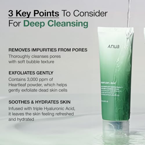 Anua Mild Double Cleanser Duo for Facial Cleansing : Heartleaf Pore Control Cleansing Oil Mild & Heartleaf Quercetinol Pore Deep Cleansing Foam for Double Cleansing, Blackhead Remover, Korean Skincare