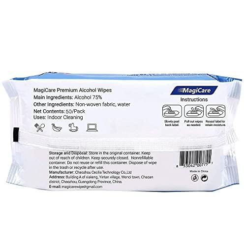 MagiCare 75% Large Alcohol Wipes (4-80ct Packs, 320pcs) - Alcohol Hand Sanitizer Wipes, Premium - Unscented Hand Wipe, Sanitizing Wipe - Travel, Home, Classroom, Camping - Soft Packs