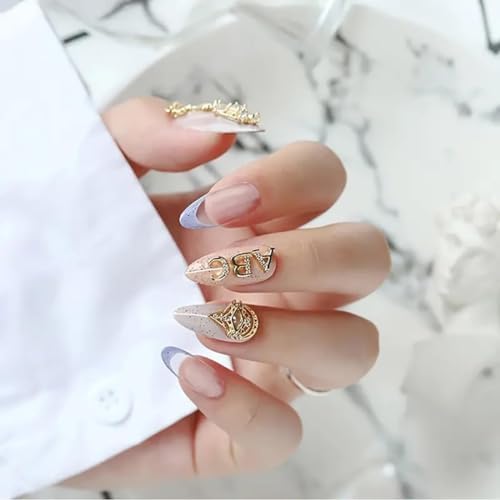 52pcs Gold Letters Nail Charms 3D Alloy English Alphabet Stud Nail Diamonds with Rhinestones Design Letter Capital Nail Gems for Women Girls Acrylic Nails Decoration Supplies Making Crafts