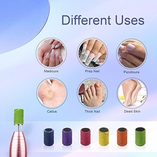 Sanding Bands for Nail Drill, Nail Drill Bits CORFULRA 300pcs 6 Colors Coarse Fine Nail Sander Set #80#100#120#150#180#240 Grits Sanding Bands, Rainbow Mandrel Nail Drill Bit for Acrylic Nails.