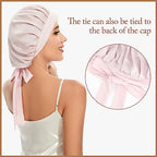22 Momme 100% Mulberry Silk Bonnet for Women, Silk Sleep Cap for Hair Care, Silk Hair Wrap for Sleeping with Elastic Stay on Head All Night (Pink)