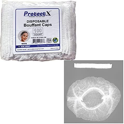 ProtectX 100-Pack White Disposable Hair Nets, Elastic Head Cover, Bouffant Caps, Sanitation Head Cover for Food Service, Spa Men & Women - 21 inch