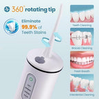 Cordless Water Flosser for Teeth Cleaning Pick - Electric Dental Irrigator with 4 Cleaning Modes & 8 Jet Tips, IPX7 Waterproof, Portable Rechargeable Design for Home & Travel Use,White